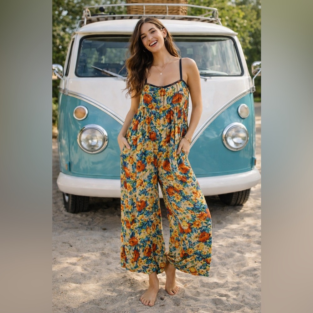NATURAL LIFE Yellow Floral Wide-Leg Jumpsuit
